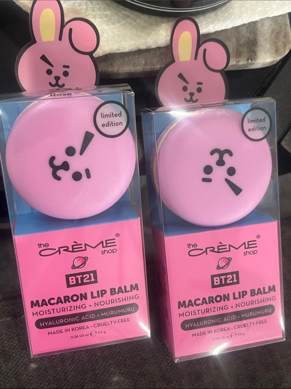 The Crème Shop x BT21 COOKY Macaron Lip Balm Duo – Limited Edition NIB